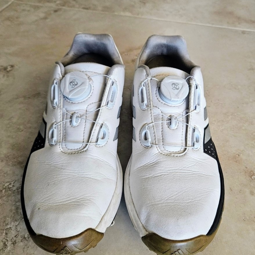 Adidas Kids White and Black Golf Sneakers - Gently Used Condition